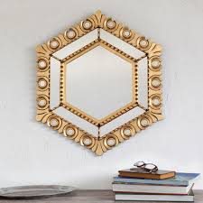 Hexagonal Bronze Leaf Wood Wall Mirror