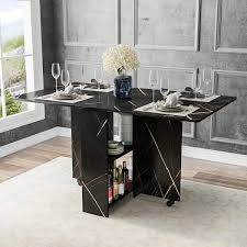 Black Marble Wood Folding Dining Table