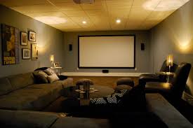 Basement Media Room With Sectional Sofa