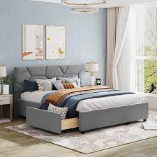 Queen Upholstered Platform Bed W 4