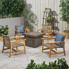 Wicker Club Chairs Fire Pit