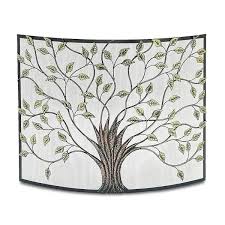 39 In X 33 In Curved 1 Panel Fireplace Screen Mesh Spark Guard Tree