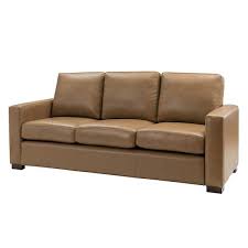 Gonsaga 84 In Square Arm 3 Seater Leather Square Sofa In Camel
