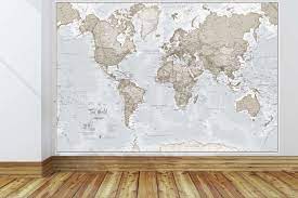 Giant World Map Mural Neutral Mural