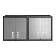 Manhattan Comfort Fortress 30 Floating Textured Metal Garage Cabinet With Adjustable Shelves In Grey Set Of 2
