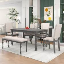 Rectangle Gray Wood Dining Table Set