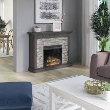 Twin Star Home Wall Mantel Electric Fireplace Weathered Gray