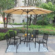 Bigroof Black Square Metal 37 In X 37 In X 28 In Patio Dining Table For 4 Person Outdoor With 1 57 In Umbrella Hole