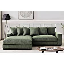 Payan 102 4 In W Square Arm 2 Piece L Shaped Polyester Corduroy Left Facing Sectional Sofa In Dark Green