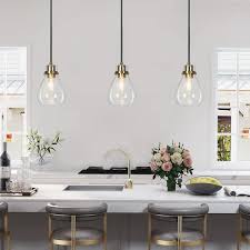 Uolfin Modern Teardrop Kitchen Island Pendant Light 1 Light Black And Brass Pendant Light With Clear Glass Shade