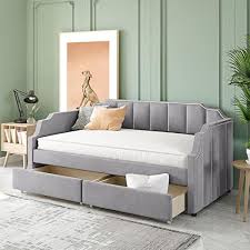 Gray Velvet Upholstered Twin Daybed