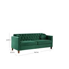 Lory 79 5 In W Square Arms Velvet 3 Seats Straight Lawson Sofa With In Green