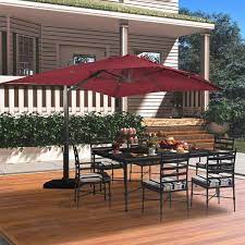 Mondawe 10 Ft X 13 Ft Aluminum Rectangular Cantilever Outdoor Patio Umbrella W Led Lights 360 Degree Rotation In Red W Base