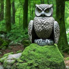 Stone Owl Statue In The Woods Ai Generator