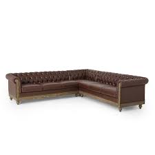 Noble House Leesburg Upholstered Tufted 7 Seater Sectional Sofa With Nailhead Trim Dark Brown And Natural