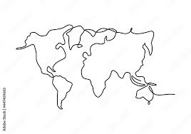 World Map One Line Drawing On White