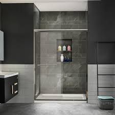 54 In W X 72 In H Sliding Semi Frameless Shower Door In Brushed Nickel Finish With Clear Glass