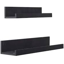 Black 2 Shelves Wood Wall Shelf With Lip Set Of 2
