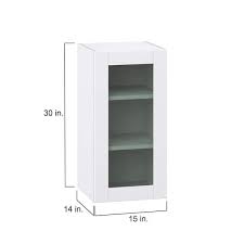 J Collection Glacier White Shaker Assembled Wall Kitchen Cabinet With Glass Door 15 In W X 30 In H X 14 In D