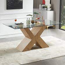 Zanti Clear Glass Dining Table With Oak