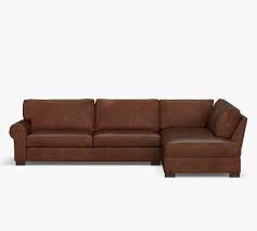 Turner Square Arm Leather Right Loveseat Return Bumper Sectional Down Blend Wrapped Cushions Keystone Sandstone Pottery Barn