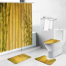 Bamboo Printed Shower Curtain Set With