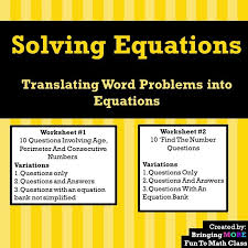 Solving Equations Word Problems Math