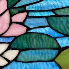 River Of Goods Lotus Flower Pond Stained Glass Window Panel Blue