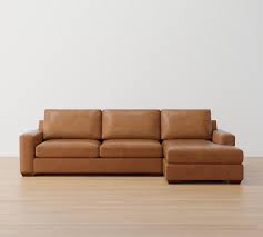 Big Sur Square Arm Leather 3 Piece L Shaped Wedge Sectional Down Blend Wrapped Cushions Keystone Nut Pottery Barn