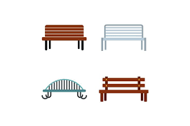 Bench Icon Set Flat Style Wooden