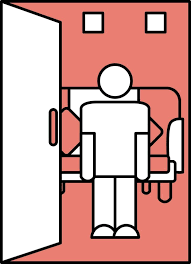 Man Standing With Open Door Icon In Red
