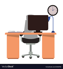 Office Desk With Computer Isolated Icon