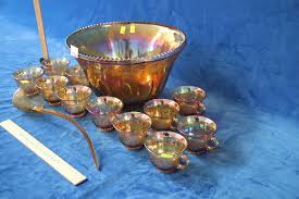 Vintage Carnival Glass Punch Bowl Set