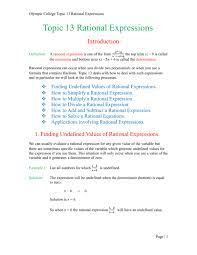 Topic 13 Rational Expressions