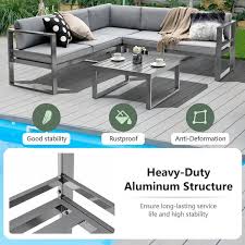 4 Pieces Aluminum Patio Furniture Set With Thick Seat And Back Cushions Gray Costway