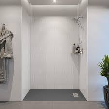 60 In L X 32 In W X 84 In H Solid Composite Stone Shower Kit With Gray Picket Walls And L R Graphite Sand Shower Pan