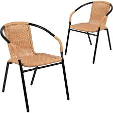 Beige Rattan Indoor Outdoor Restaurant Stack Chair With Curved Back 2 Pack Beige