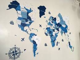 Acrylic Colour World Map 2d Grey