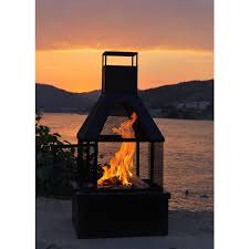 42 In Outdoor Fireplace Wood Chiminea Burning Fire Pits With Wood Storage