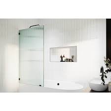 Glass Warehouse B Fl 34 Mb 58 25 X 34 Frameless Shower Door Single Fixed Bath Panel Fluted Frosted Finish Matte Black
