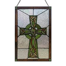 Celtic Cross Stained Glass Window Panel