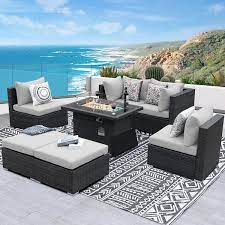 7 Piece Charcoal Wicker Patio Fire Pit