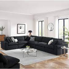 Modway Commix Down Filled Overstuffed 6 Piece Sectional Sofa Black Boucle Fabric