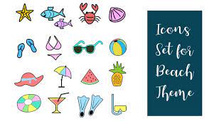 Beach Items Set Icons Template 186882