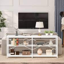 Turrella 70 9 In White Extra Long Rectangle Wood Console Table Sofa Table Behind Couch Table With Storage Shelves