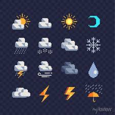 Weather Symbols Web Icons Pixel Art Set