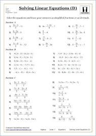Math Worksheets Linear Equations