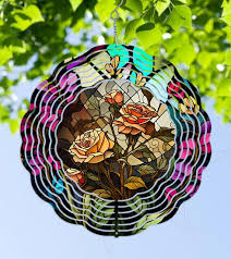 Wind Spinner Roses Stained Glass Look