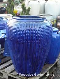 Large Blue Glazed Dimple Jar Garden Pot
