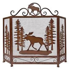 3 Panel Fireplace Screen With Moose In